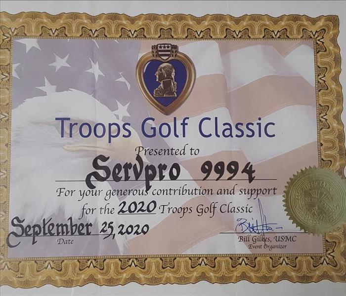 Certificate of Appreciation Troops Golf
